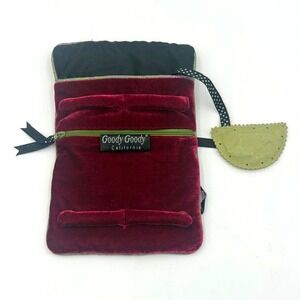 Goody Goody California Silk Butterfly Velvet Jewelry Roll Travel Pouch Burgundy